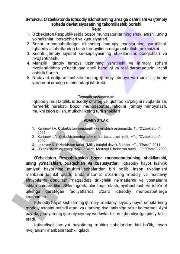 O'zbekiston iqtisodiy islohotlari va ijtimoiy siyosat