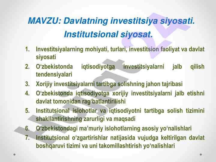 Davlatning investitsiya siyosati: muammolar va yechimlar