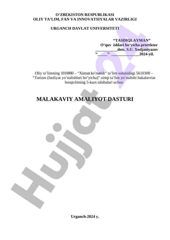 Malakaviy amaliyot dasti turizm ta’lim yo’nalishi