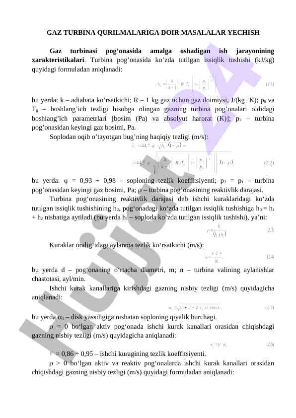 Gaz turbinasida issiqlik tushishining analizi