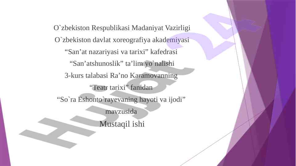 Teatr tarixi: so'ra eshonto'rayeva hayoti va ijodi