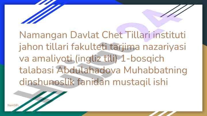 Islom dinining ijtimoiy sharoitlariga oid mustaqil ish