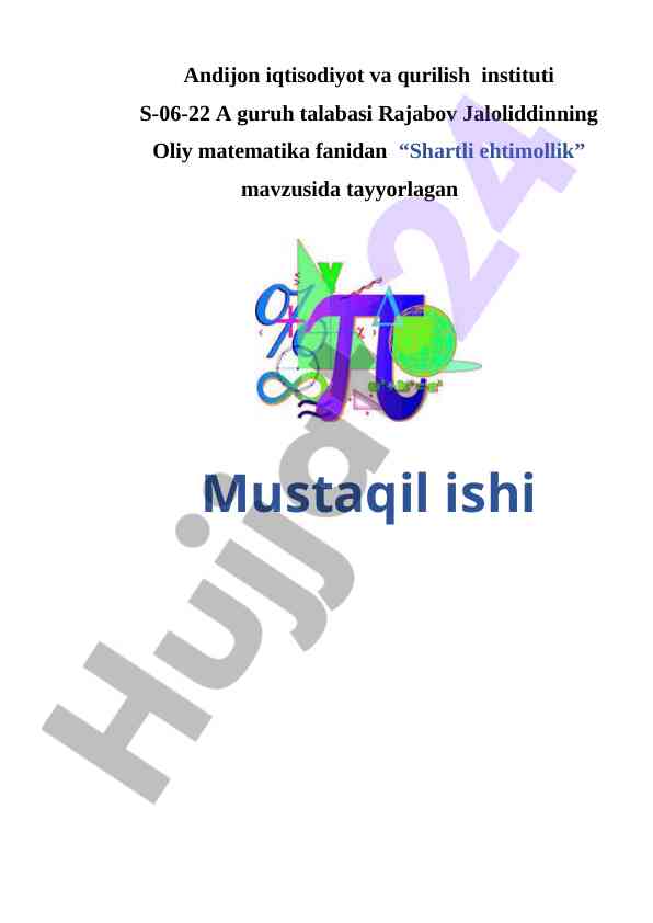 Shartli ehtimollik mavzusida mustaqil ish