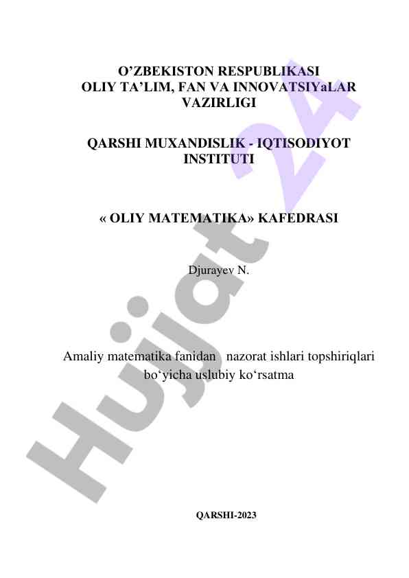 Amaliy matematika fanidan nazorat ishlari uslubiy ko‘rsatma