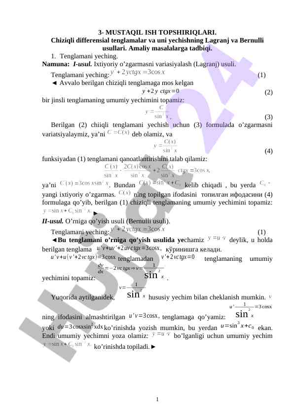 Tenglamalarni yechish: lagranj va bernulli usullari