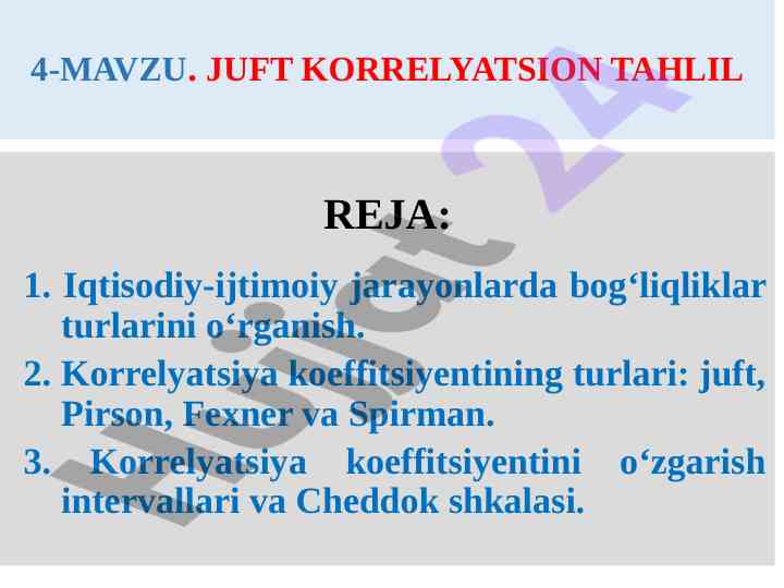Juft korrelyatsion tahlil va turlari