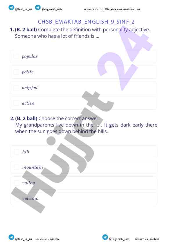 Yechim va javoblar 9-sinf inglish darslari