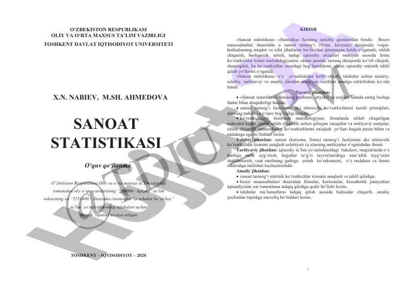 Sanoat statistikasi faniga kirish darslik