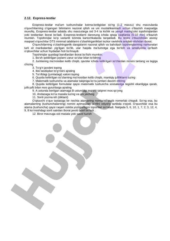 Express-testlar o'quvchilarning bilimlarini nazorat qilish