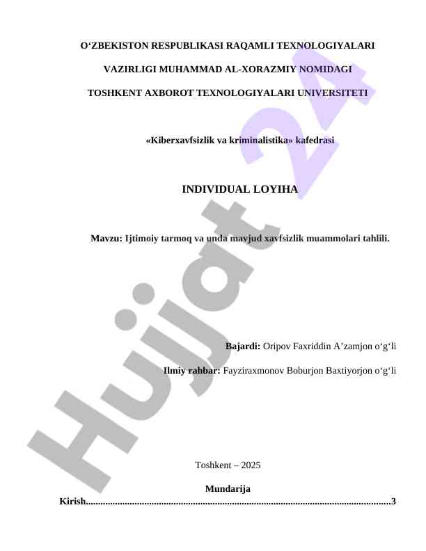 Ijtimoiy Tarmoq Va Xavfsizlik Muammolari Tahlili