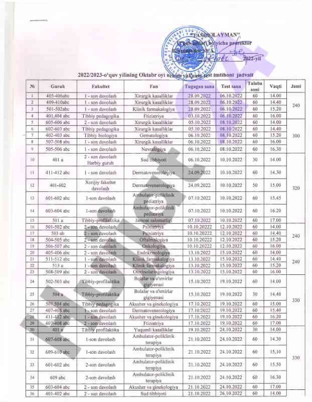 2022/2023 o‘quv yili imtihom jadvali