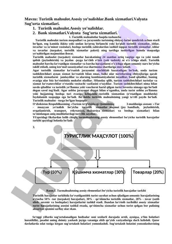 Turistik mahsulotlar va bank xizmatlari tushunchasi