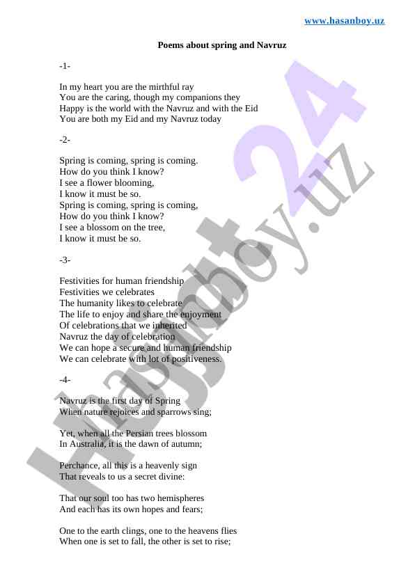 Poems celebrating spring and navruz festivities