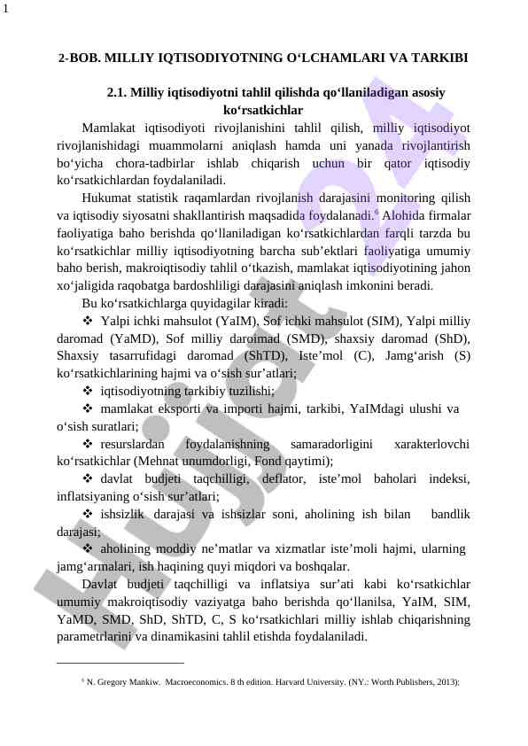 Milliy iqtisodiyotning o'lchamlari va tarkibi