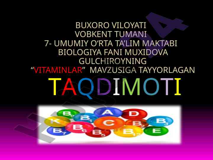 Vitaminlar mavzusi taqdimoti