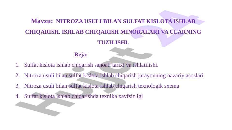 Nitroza usuli bilan sulfat kislota ishlab chiqarish