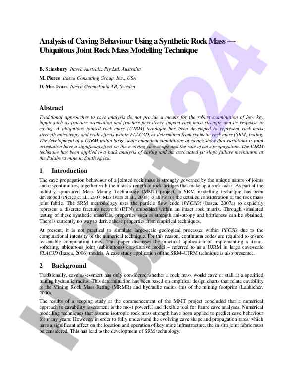 Analysis of caving behaviour using a synthetic rock mass