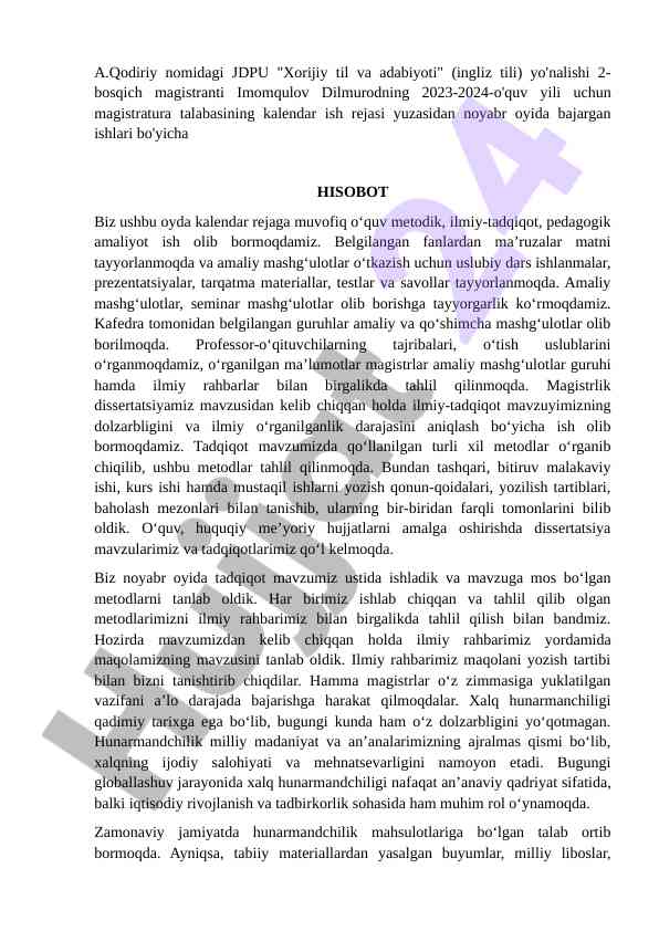 2023-2024 O'QUV YILI UCHUN HISOBOT