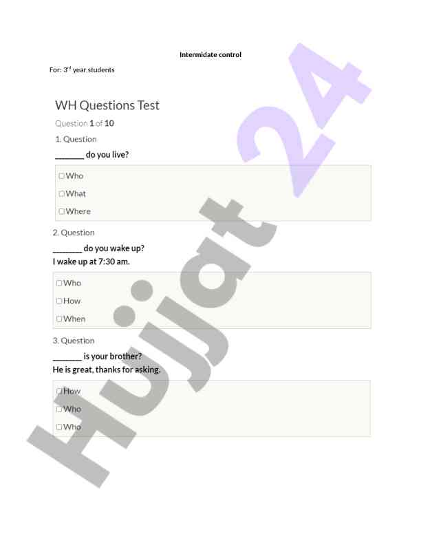 Intermediate control test for english learners