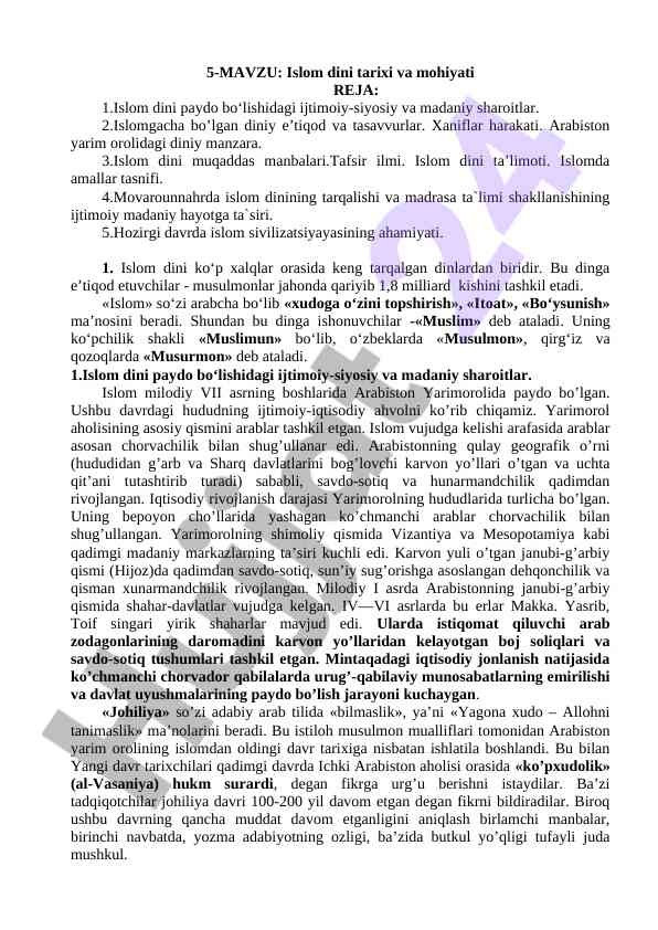 Islom dini tarixi va mohiyati tahlili