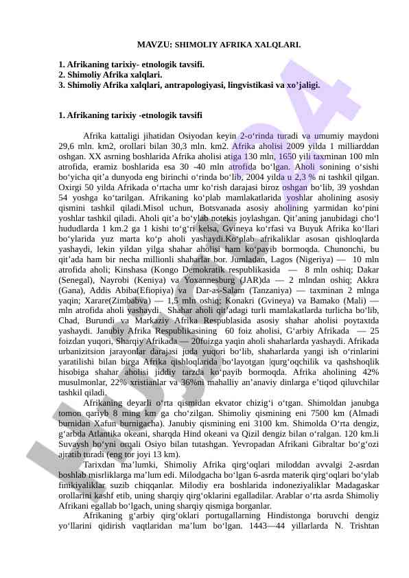 Shimoliy afrika xalqlari tarixi va statistikalari