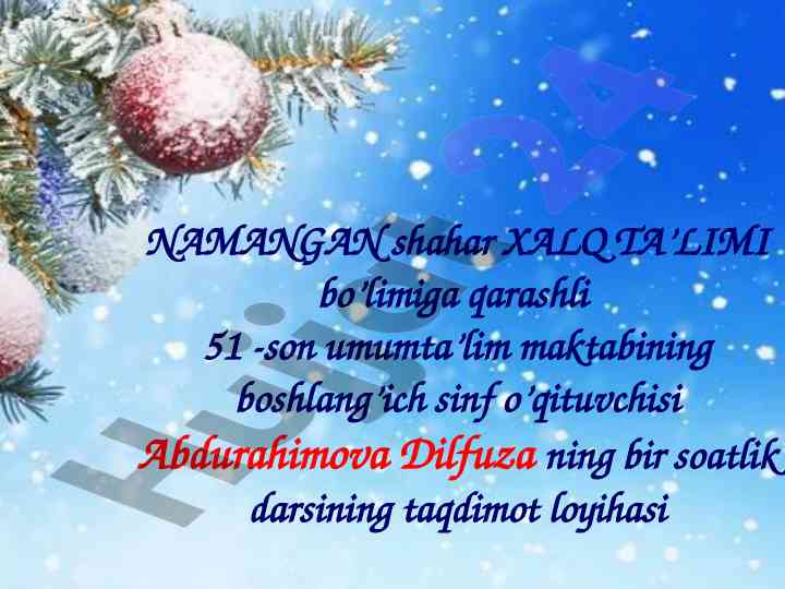 Bir soatlik dars ta’limot loyihasi matematika