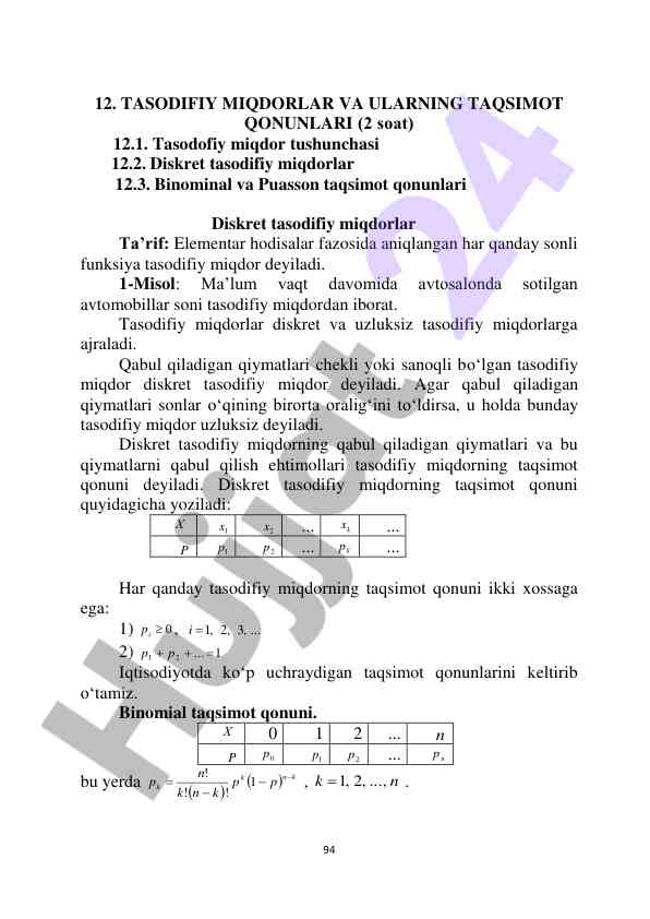 Tasodifiy miqdorlar va taqsimot qonunlari