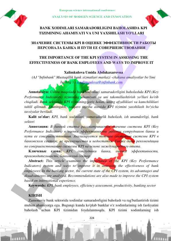 Kpi tizimining ahamiyati va uni yaxshilash yo'llari