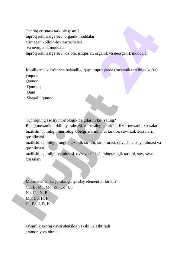 Tuproq eritmasi va uning asosiy tarkibi