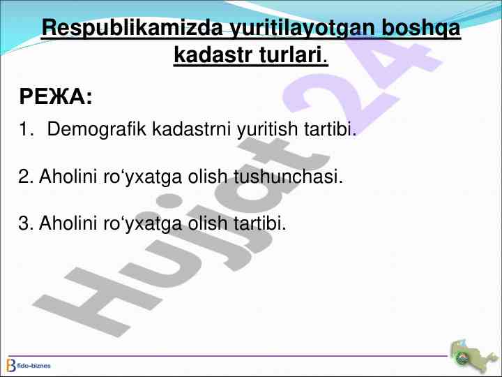 Demografik kadastrni yuritish tartibi va usullari