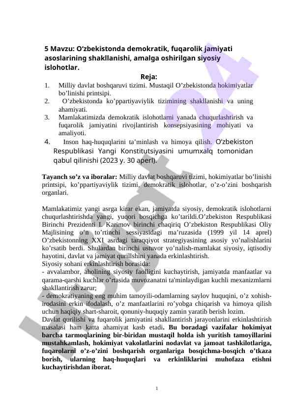 Demokratik islohotlar va siyosiy hayot erkinligi