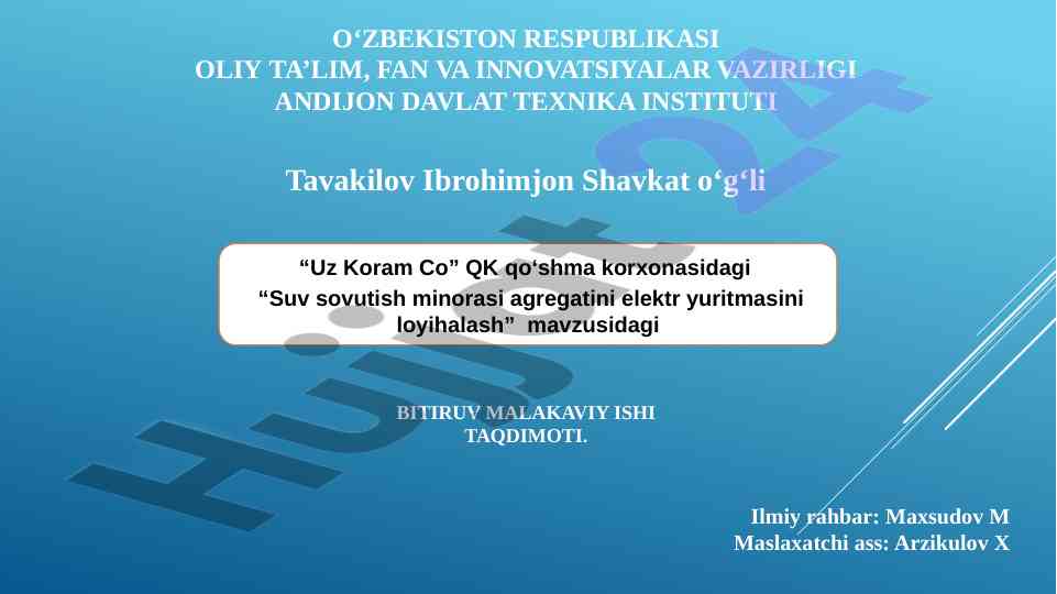 Suv sovutish minorasi agregatini loyihalash taqdimoti