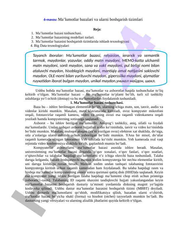 Ma’lumotlar bazalari va ularni boshqarish tizimlari