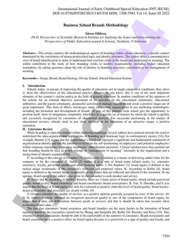 Methodological aspects of branding in school education