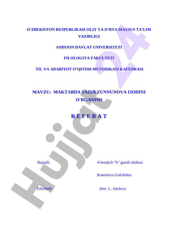Maktabda saida zununova ijodini o'rganish