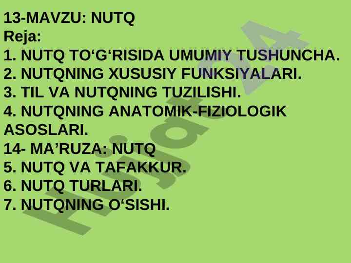 Nutq tushunchasi va funktsiyalari bo‘yicha ma‘ruza