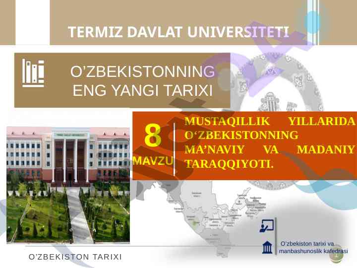 O‘zbekistonning ma’naviy va madaniy taraqqiyoti