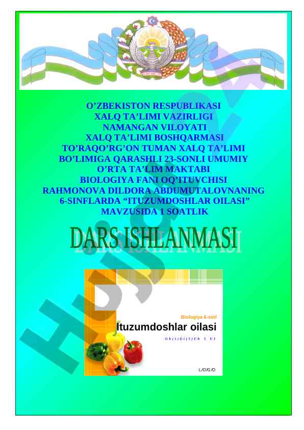 Ituzumdoshlar oilasi dars ishlanmasi 6-sinflar uchun