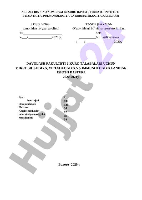 Mikrobiologiya, virusologiya va immunologiya dasturi