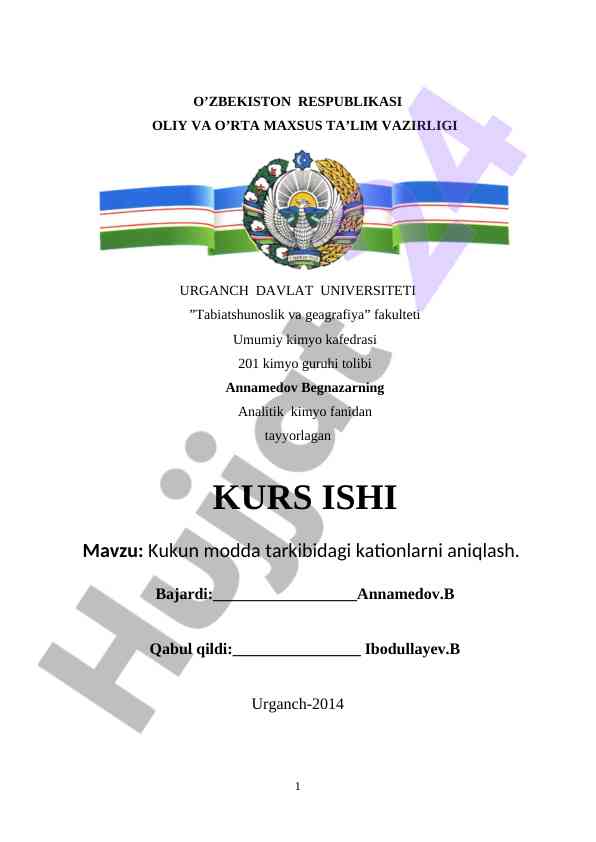 Kukun modda tarkibidagi kationlarni aniqlash