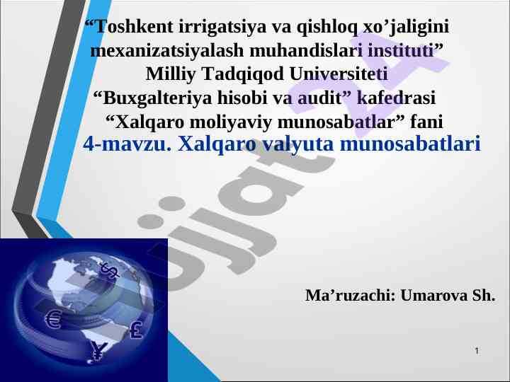Xalqaro valyuta munosabatlari tahlili