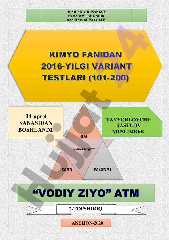 Khimyoviy reaksiyalar o‘rganish bo‘yicha topshiriqlar
