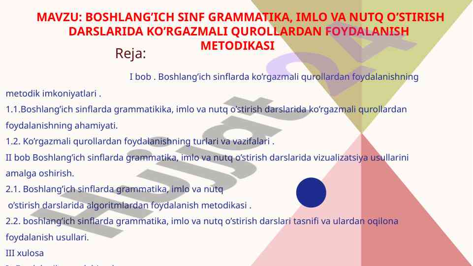 BOSHLANG'ICH SINFLARDA GRAMMATIKA O'STIRISH METODIKASI