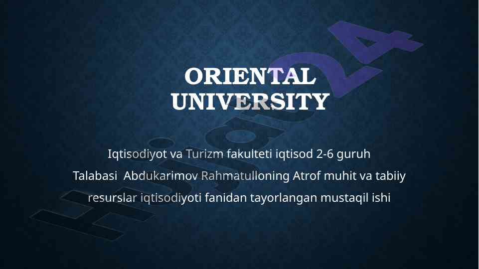Kelajakda atrof muhit o'millari mavzusida mustaqil ish