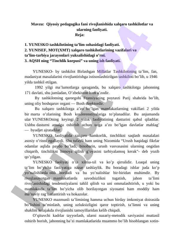 Qiyosiy pedagogika fani rivojlanishi va tashkilotlar