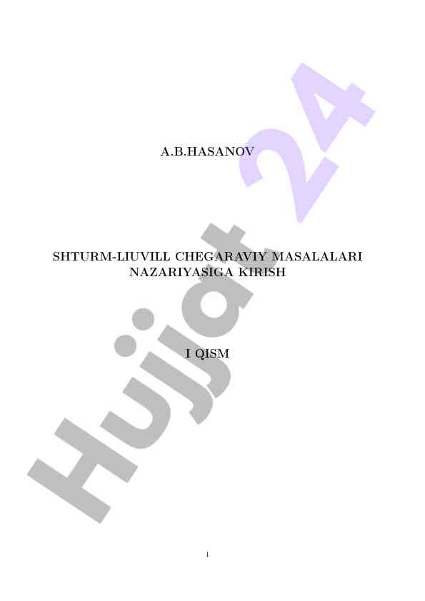 Sturm-liuvill chegaraviy masalalariga kirish