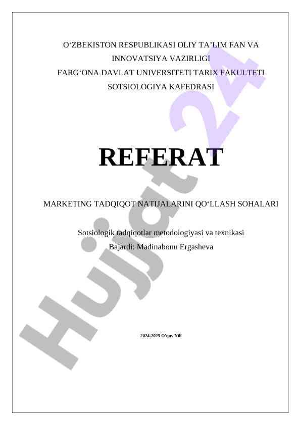 Marketing Tadqiqot Natijalarini Qo‘llash Sohalari