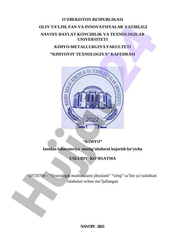 Laboratoriya mashg‘ulotlari uchun uslubiy ko’rsatma