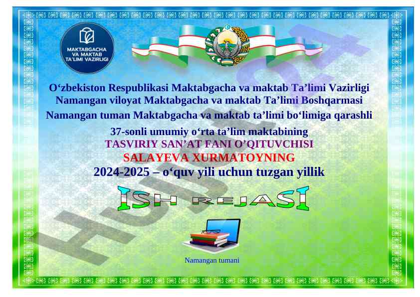 Yillik rejalar 2024-2025 o‘quv yili uchun