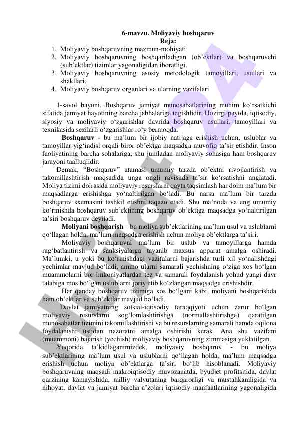 Moliyaviy boshqaruvning asosiy tamoyillari va usullari